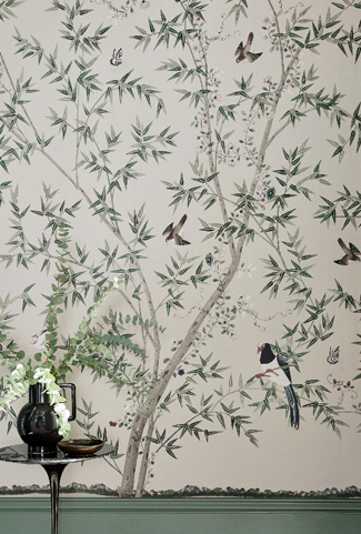 Wall Fabric Oriental Pine Black/Copper Wallpaper | DIY at B&Q