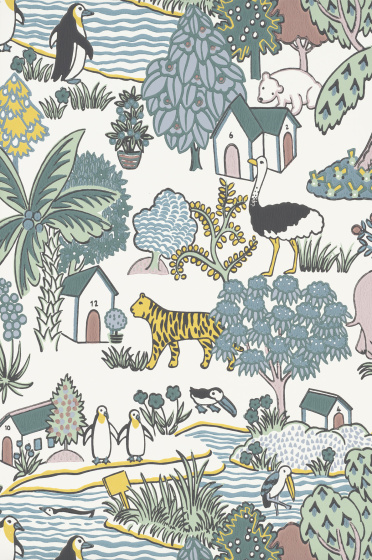 Swatch of the blue animal print wallpaper 'Animal Kingdom - Florence'.