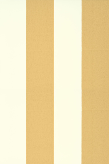 Swatch of mustard yellow wide stripe wallpaper 'Broad Stripe - Yellow-Pink'.