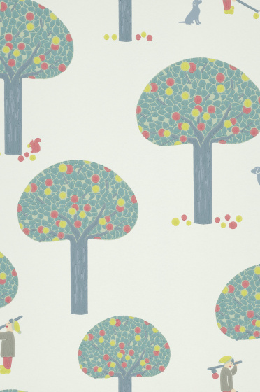 Swatch of the blue tree print wallpaper 'Rodney Street - Delicate Blue'.