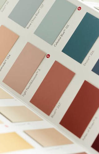 A Little Greene Colours of England Color Card showing the color swatches inside, set against a white background.