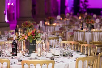 Close-up of tables at the Confetti Ball at The Monastery in Manchester, to support Breast Cancer Haven.